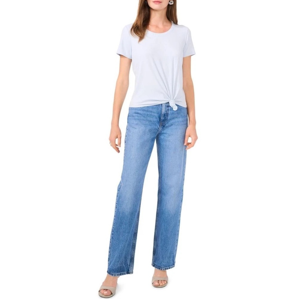 NEW 1. State Knot Hem Rib T-Shirt Light Blue